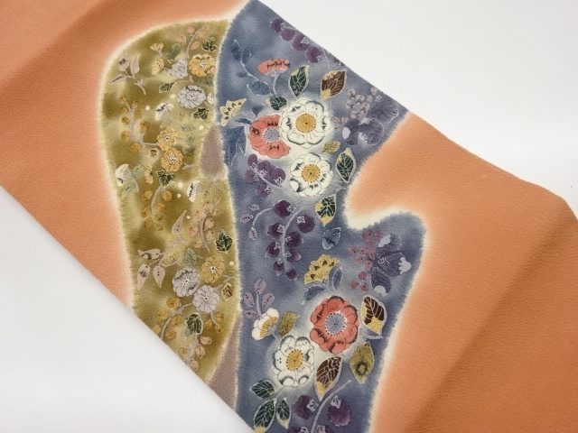 JAPANESE NAGOYA OBI / CHIRIMEN / FLORAL PLANTS